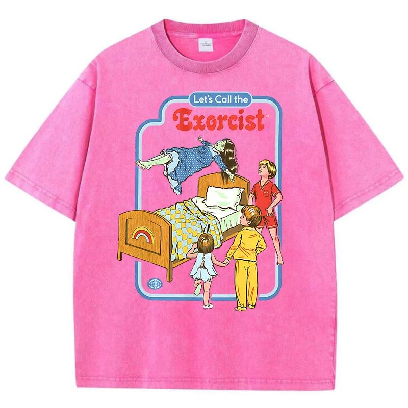 Unisex Let'S Call The Exorcist Funny Washed Retro T-Shirt Fashion Clothing Cotton Tops Fashion Summer Tee Shirt Oversized Tshirt