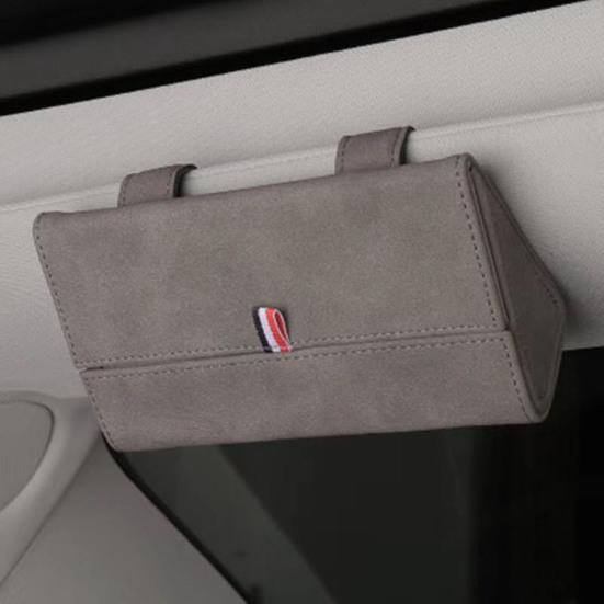 Car Storage Box Flip-Type Anti-Falling Eyeglass Case Snap-On Installation Leather Texture Organizer Universal Fit Sunglasses Box