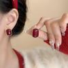 2026 New Retro Enamel Wine Red Metal Stud Earrings for Women Fashion Geometric Earrings Elegant Wedding Jewelry Accessories