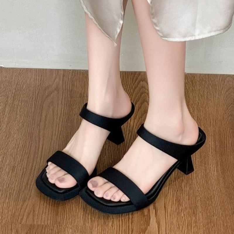 Fashion 2025 Fashion Leopard Platform Toe Block Heel Open-Toe Slides Chunky Summer Outdoor Bestseller Women's High Heel  Slippers