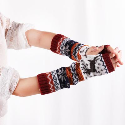 Gants longs sans doigts en laine pour femmes – Manches chaudes en tricot avec dessin animé pour l'hiver et Noël