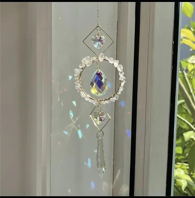 Crystal Circle Sun Catcher Hanging Wind Chime Light Cather Colorful Rainbow Prism Love Crystal Pendant Home Garden Decoration