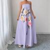 Women's Strapless Maxi Dress Floral Print High Waist A Line Elegant Evening Dress