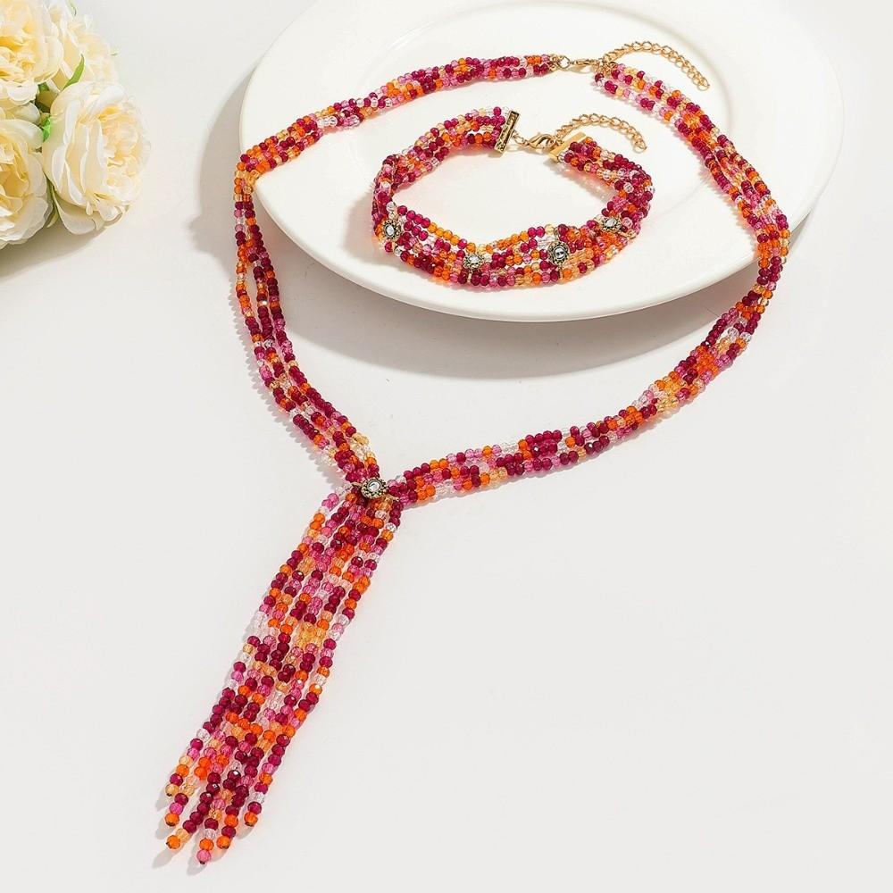 2 PCS Exaggerated Stacked Beads Necklace 2 Layers Women Collarbone Chain  Banquet