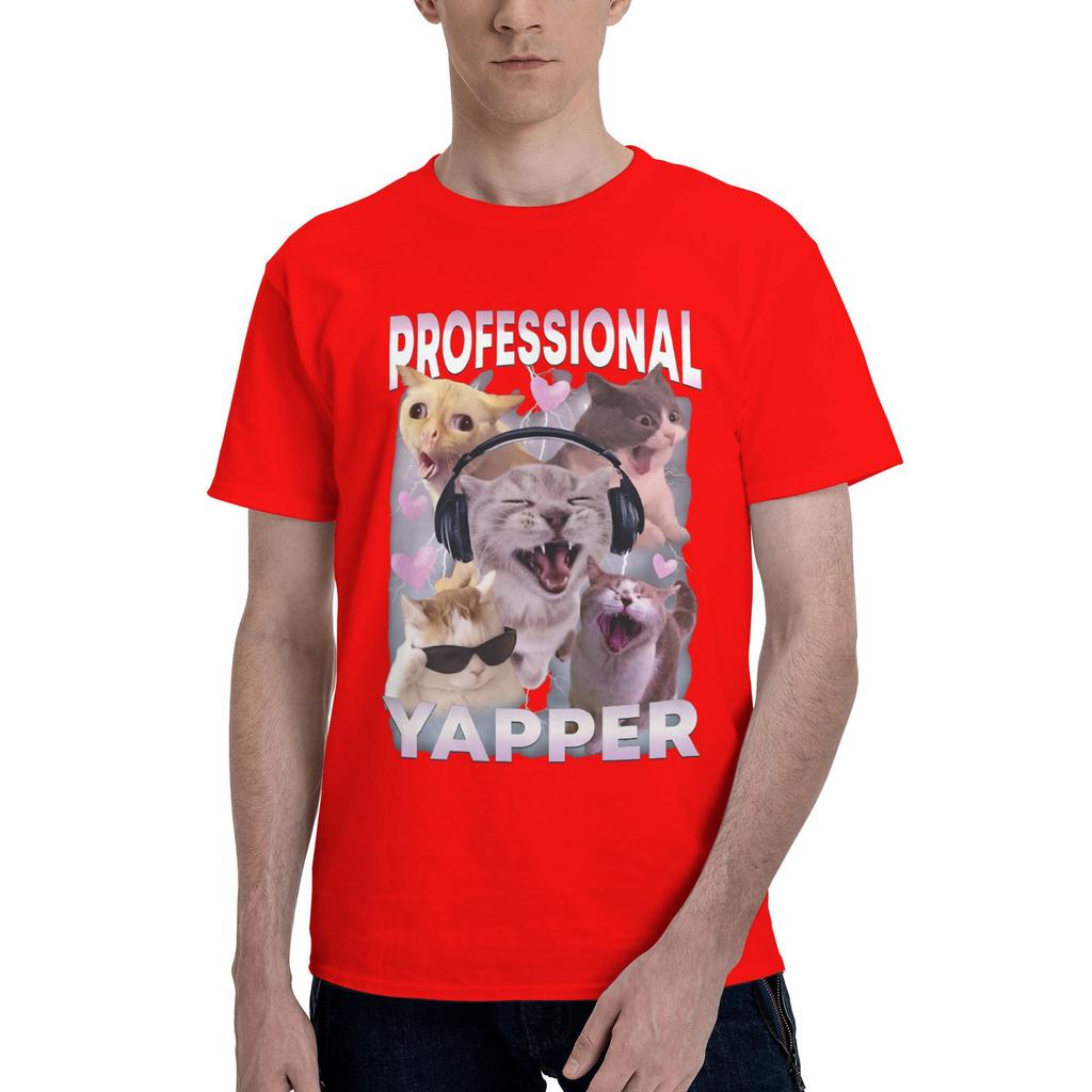 Cat Professional Yapper Funny Meme T Shirt Men 100% Cotton Fashion for Male T-Shirt O Neck  Tees Short Sleeve Clothing Birthday