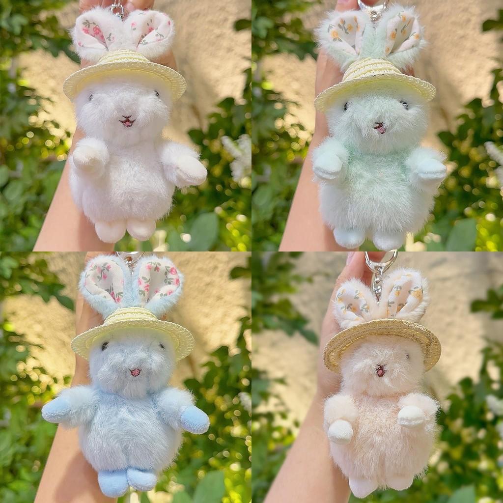 Jinnew Floral Pattern Plush Keychain With Bunny And Hat For Cute Gift Decor
