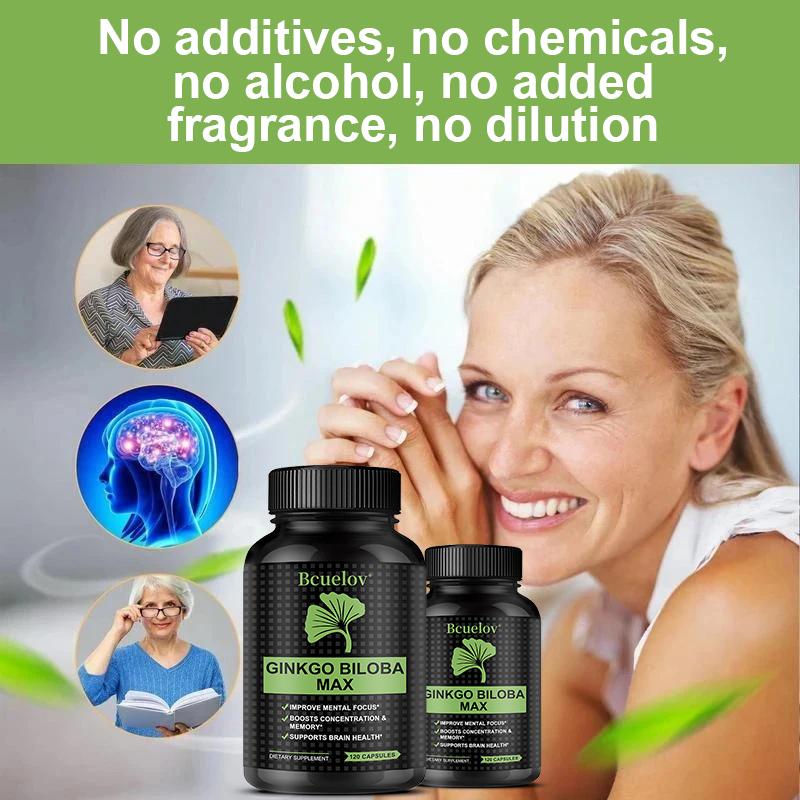 Bcuelov Ginkgo Leaf MAX Capsules with Ginkgo Leaf Boosting Focus and Memory Support 120 Vegetarian Capsules