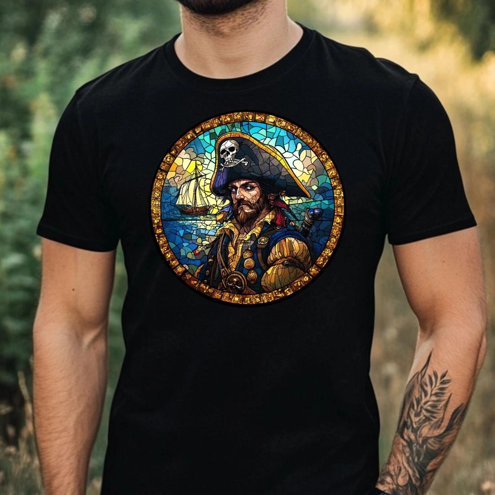 T-Shirt Herren Pirat Buntglas Motiv Baumwolle Größe XS bis 5XL XS