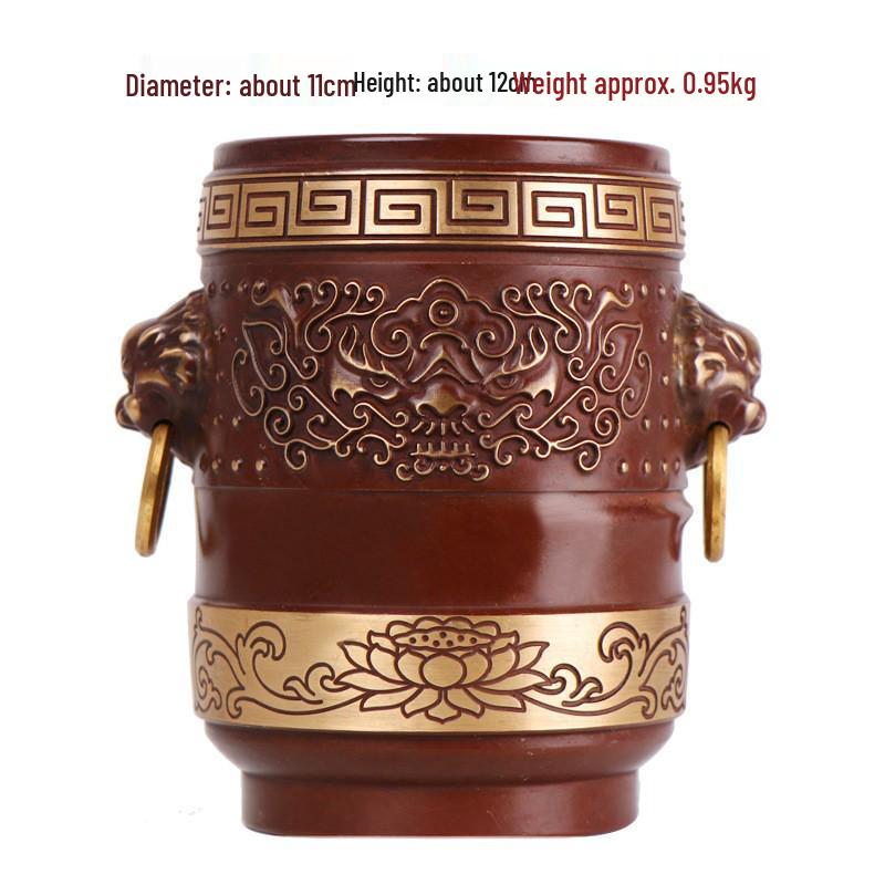 Bronze Lion Head Lotus Desktop Pen Holder Ornament