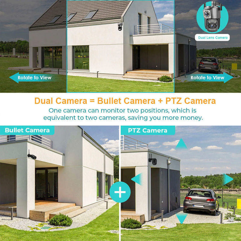 Cámara de vigilancia WiFi de doble lente 4K, 8MP, PTZ, HD 360, protección de seguridad, inteligente, inalámbrica, visión nocturna, CCTV, IP, V380 Pro, UE