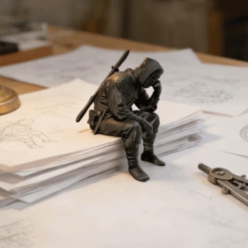 Japanese Style Samurai Statue 3D Printed Seated Warrior Sculpture Desktop Ornament  Home Decor