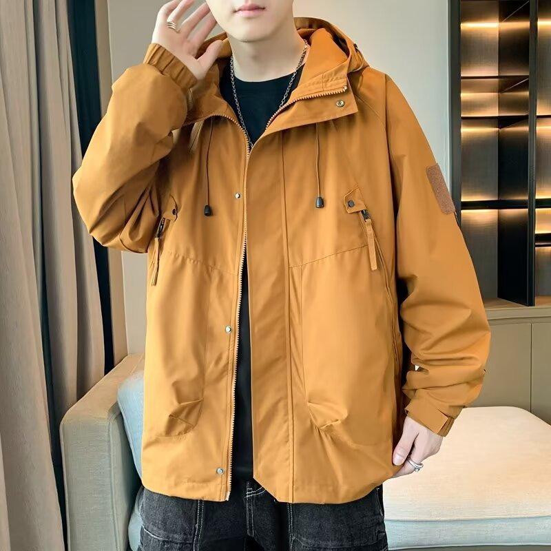 Men's Jacket Casual Spring and Autumn High School College Student Plus Size Premium Jacket Hooded Tooling Jacket