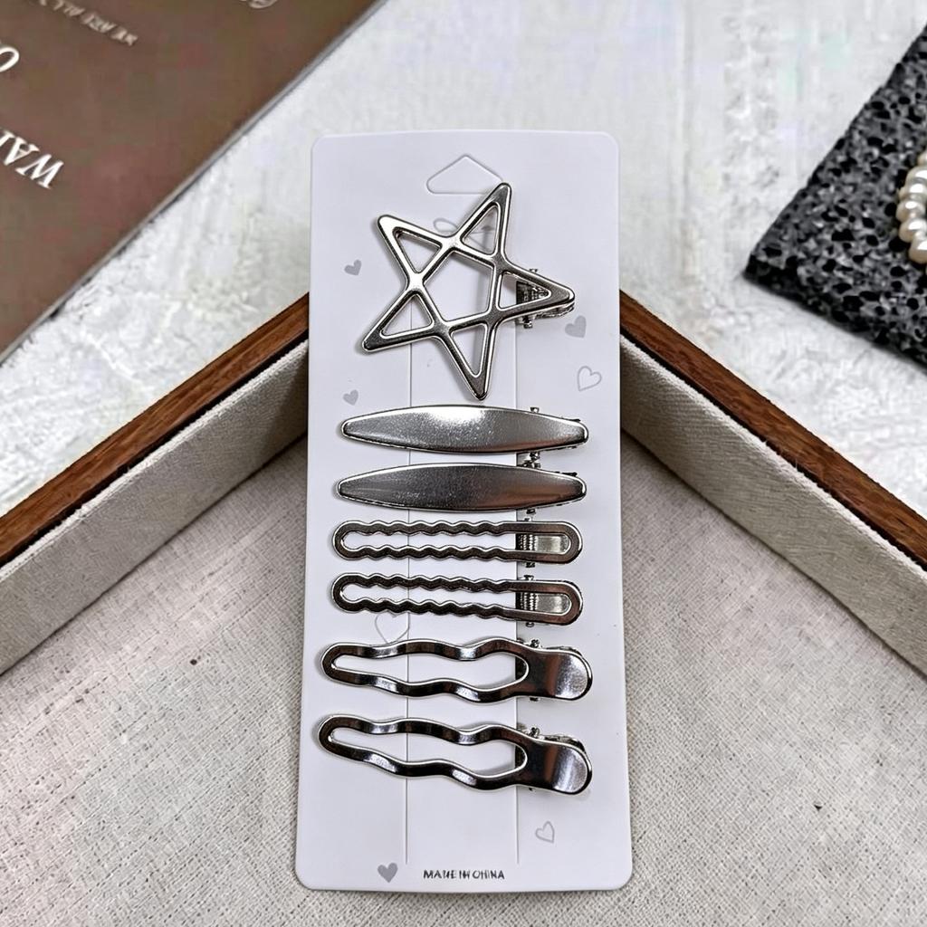 Metal Hairpin, Broken Hair On The Side, Bangs, Hairpin, Hair Accessories, Silver Bangs Clip Set, One-Word Clip