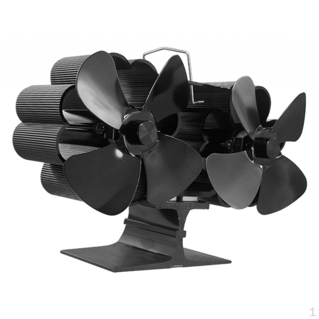Stove Fan Double Head Low Noise 4 Blades with Hook Heat Powered for Sporting Events Tents Patios