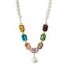 French Retro Colored Glass Pearl Clavicle Necklace