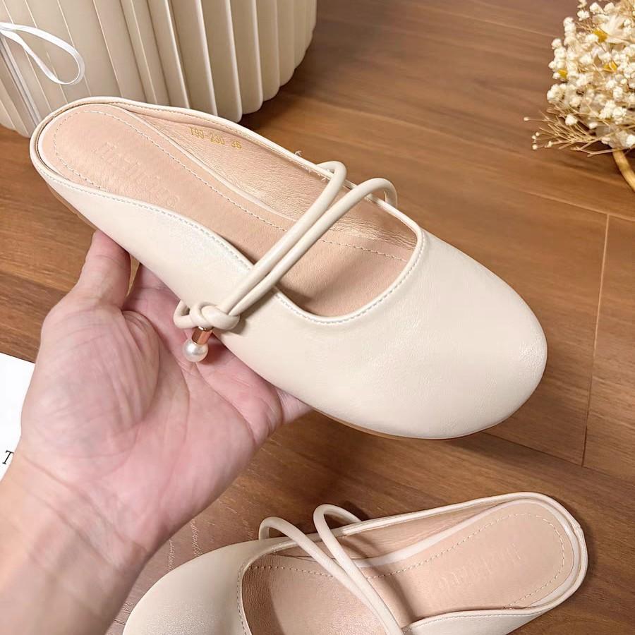 Flat bottom soft bottom bag head half slippers women's outer wear 2025 new spring and summer sandals Mary Jane gentle half support single shoes