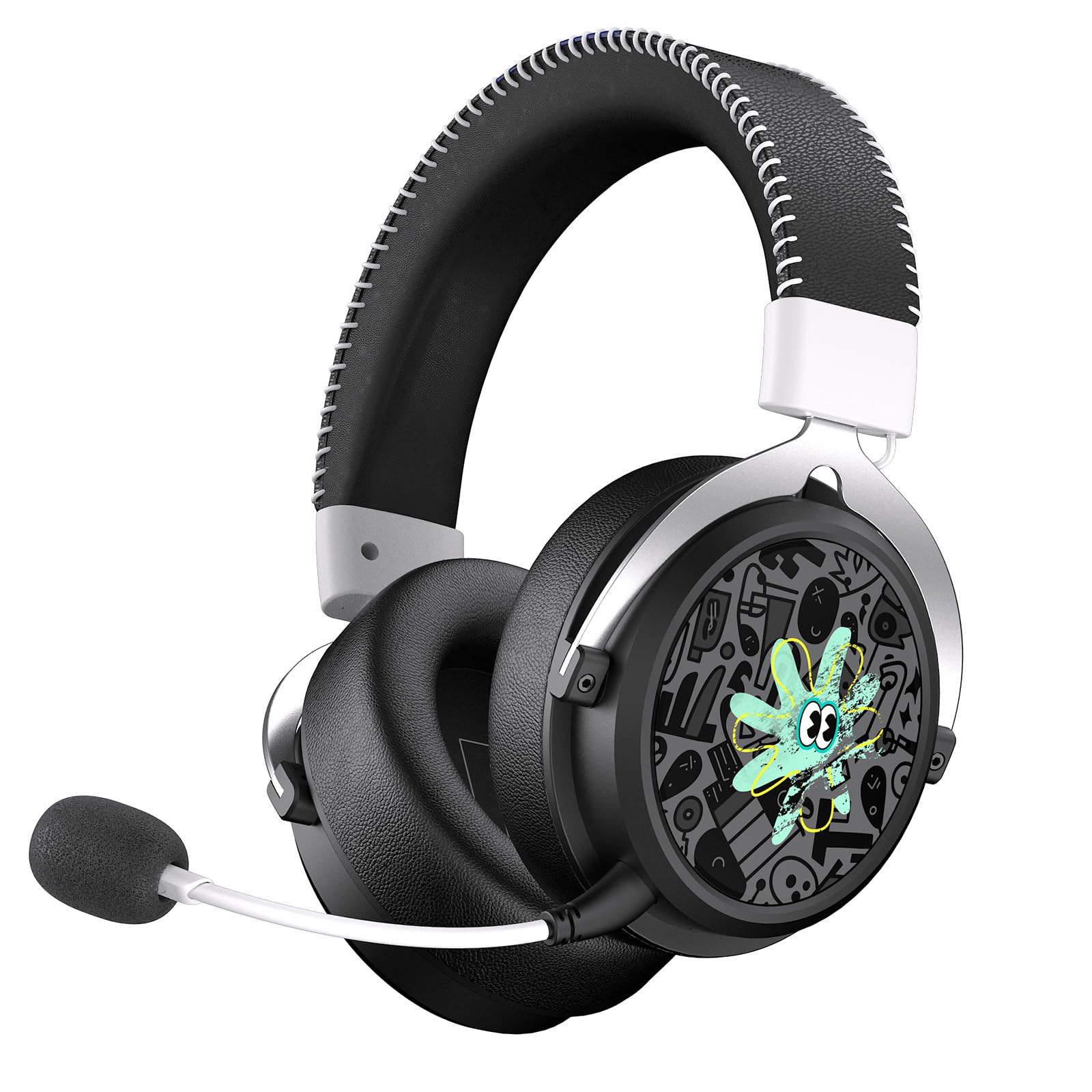 

Игровая гарнитура Monsterplanet Gtheos с микрофоном для беспроводной игры Bluetooth 25 мс 70 часов непрерывной работы с функцией отключения звука 50 мм глубокий звук Совместима с и Xbox One PS5, зелёный