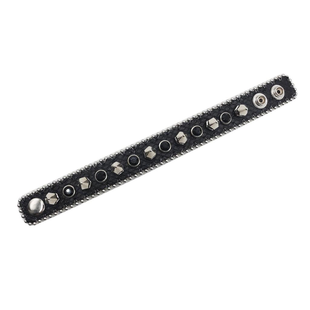 Y2K Gothic Punk Rhinestone Studded Leather Bracelet Wristband