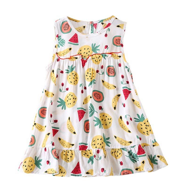 Summer Casual Fruit Print Dress Baby Girls Sleeveless Kids Princess