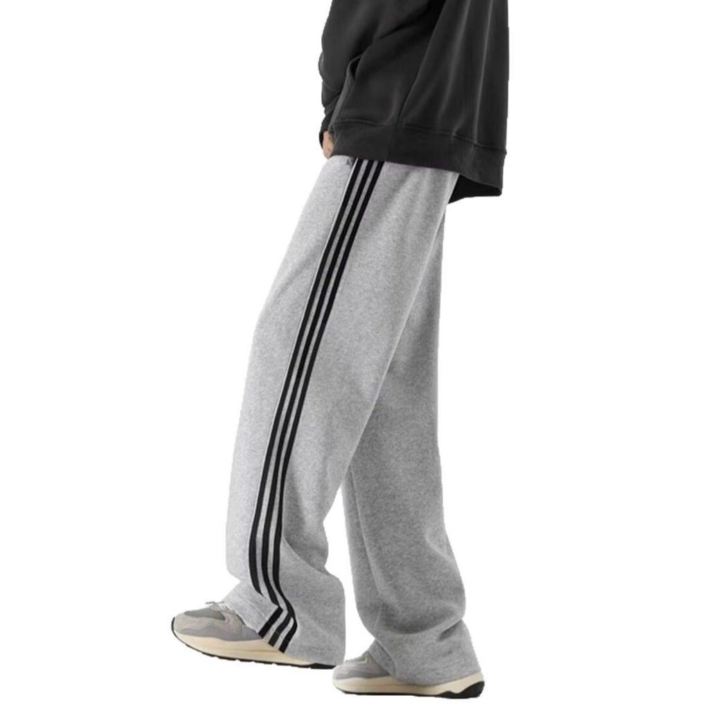 Men's High Waist Striped Sweatpants: Fashionable, Wide-Leg, Elastic, for Spring/Autumn, Perfect for Students.