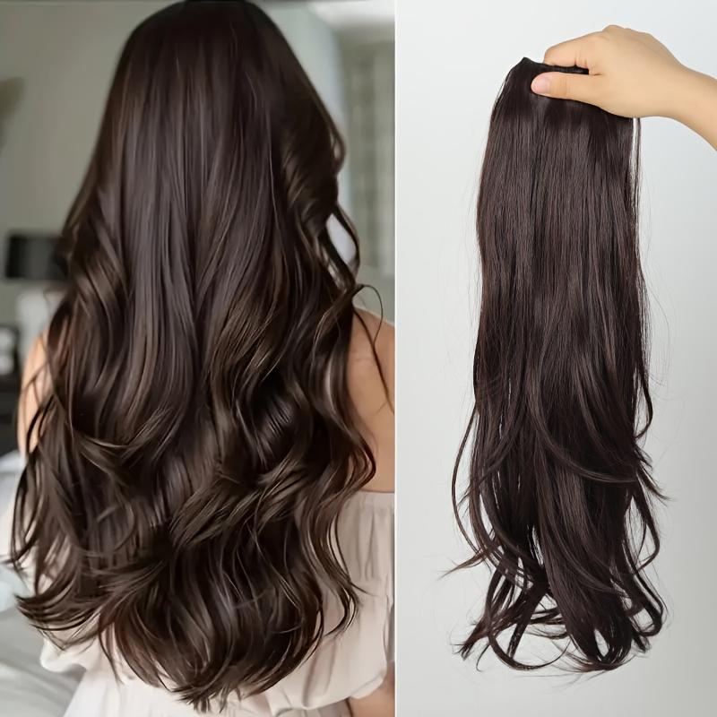 Synthetic Long Culry Hair Extension V-shaped One Piece Fluffy Invisible Hair Black Brown Hairpiece for Women