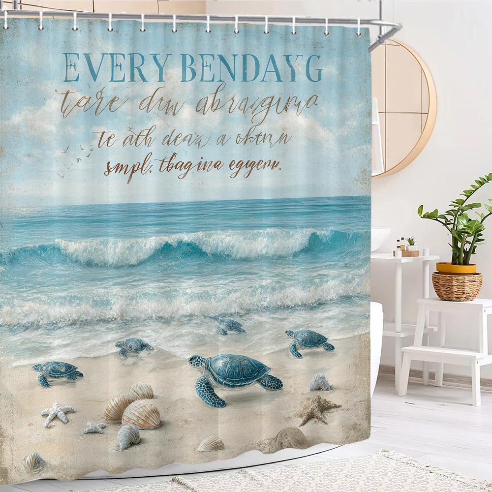 

Beach Shower Curtain,Underwater World Seaweed Ocean Turtle Shower Curtain,Printed Polyester Fabric Bathroom Decoration Curtain W60H190(CM)-1 Pcs