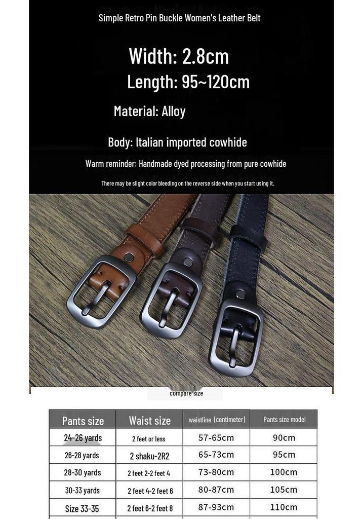 Cinto Retro Feminino Estilo Hong Kong em Couro Bovino Genuíno Preto