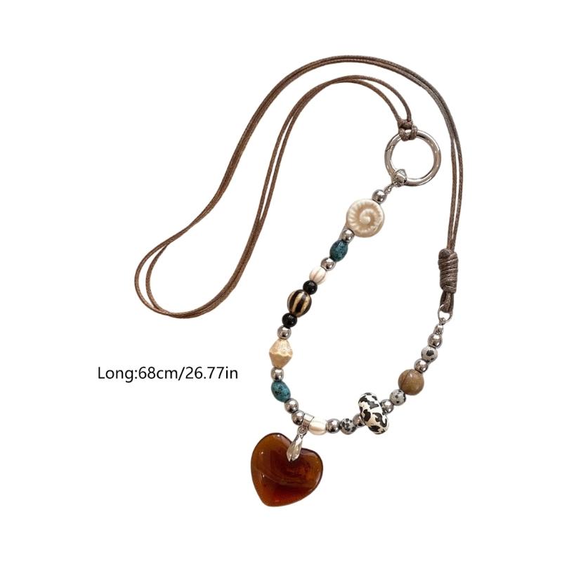 Stylish Beaded Chain Necklace Featuring Heart Charm Resin Alloy Design Neck Jewelry For Casual Formal Outfits