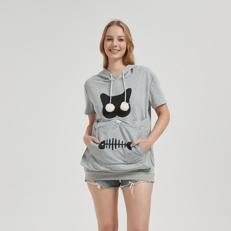 

Women s Cartoon Animal Pattern Printed Short-sleeved Summer Casual Hooded T-shirt S светло-серый