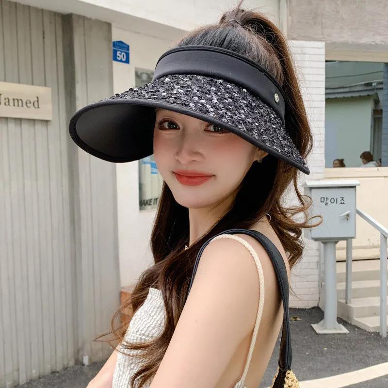 WTEMPO Wide Brim Empty Top Travel Beach Breathable Hats Women's Elegant Casual Solid Color Spring Summer Sun Hats