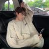 New jacquard striped sweater men's thickened lazy style premium sense loose retro crew neck knitted sweater