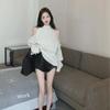 Women's Off-Shoulder Black Knit Sweater - Loose Korean Style for Autumn/Winter 2024