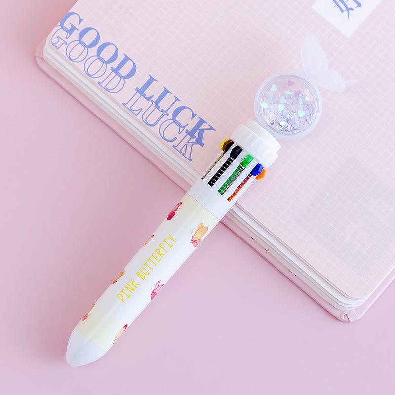 Cartoon Butterfly Ten Color Retractable Ballpoint Pen Multifunctional Student Stationery For Hand Account