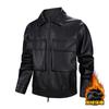 Men's American trendy leather jacket fleece thickened thermal leather jacket multi-pocket PU locomotive jacket