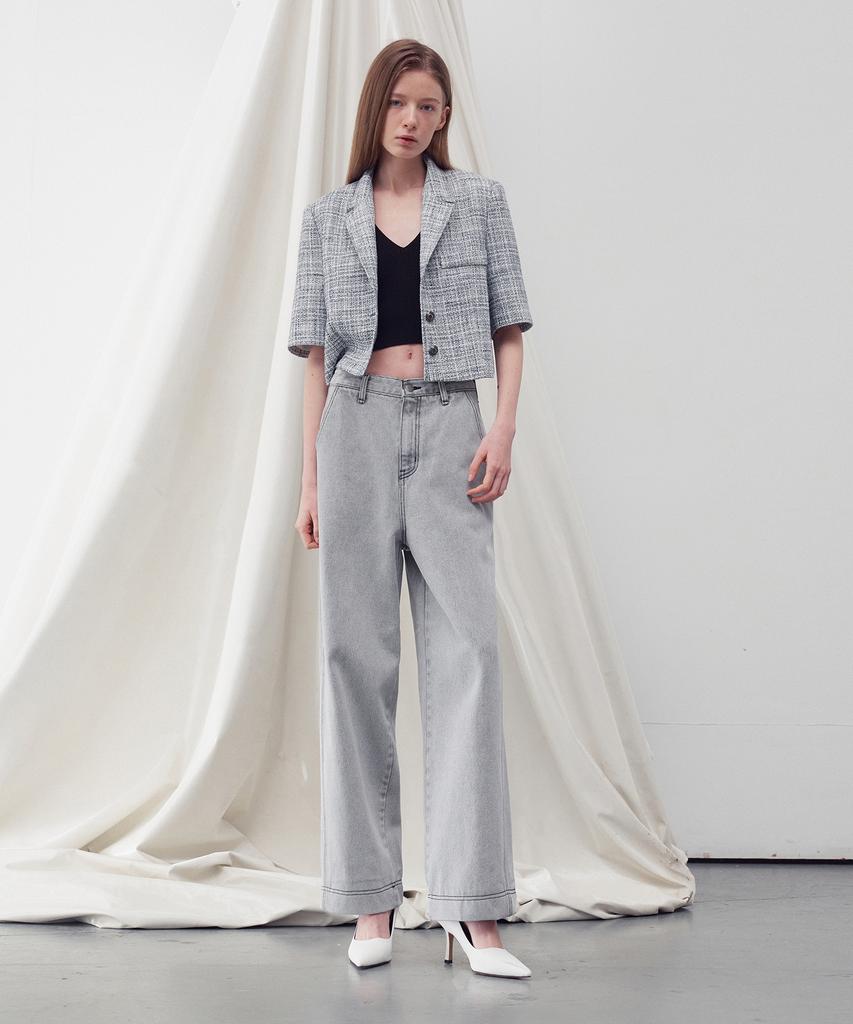 RE RHEE Washed Denim Straight Leg Pants