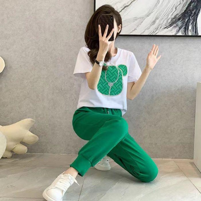 Fashionable Sports Suit for Women in Summer, Age-reducing, Versatile Short-sleeved Casual Trousers Two-piece Set