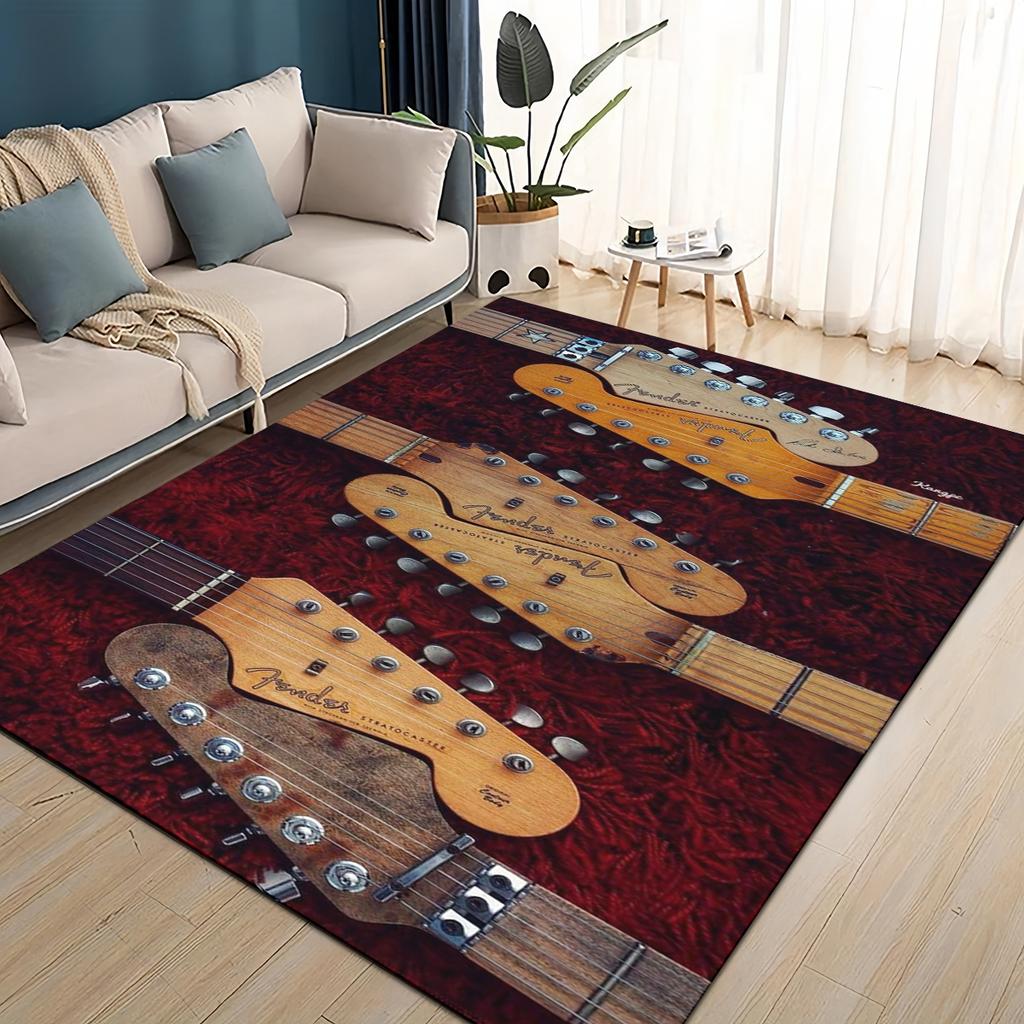 3D Retro Fender Logo Guitar Instruments Music Carpet Rug for Living Room Bedroom Home Sofa Decoration,kids Non-slip Floor Mat