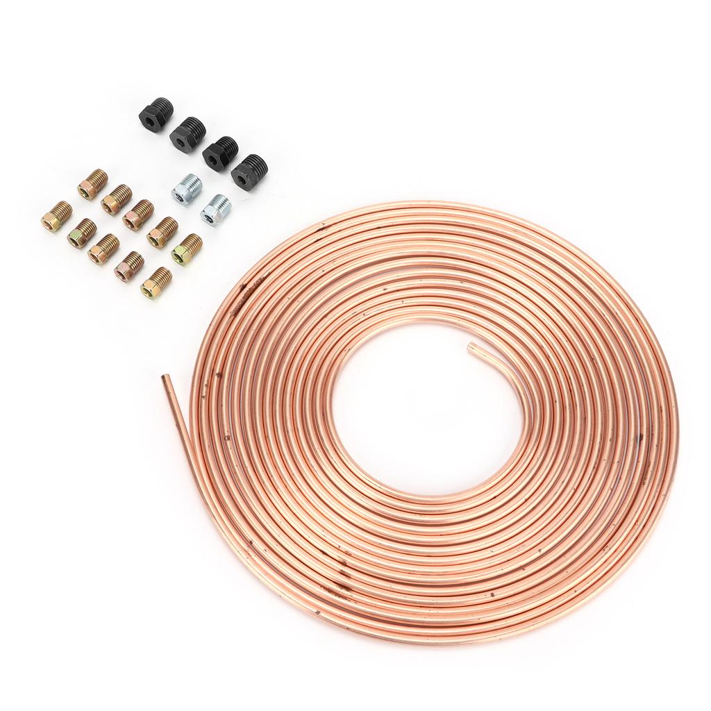 25ft Brake Line Tubing Copper Nickel Plated 3Celsius16in OD with Fittings for Hydraulic Braking Fuel System(Gold )