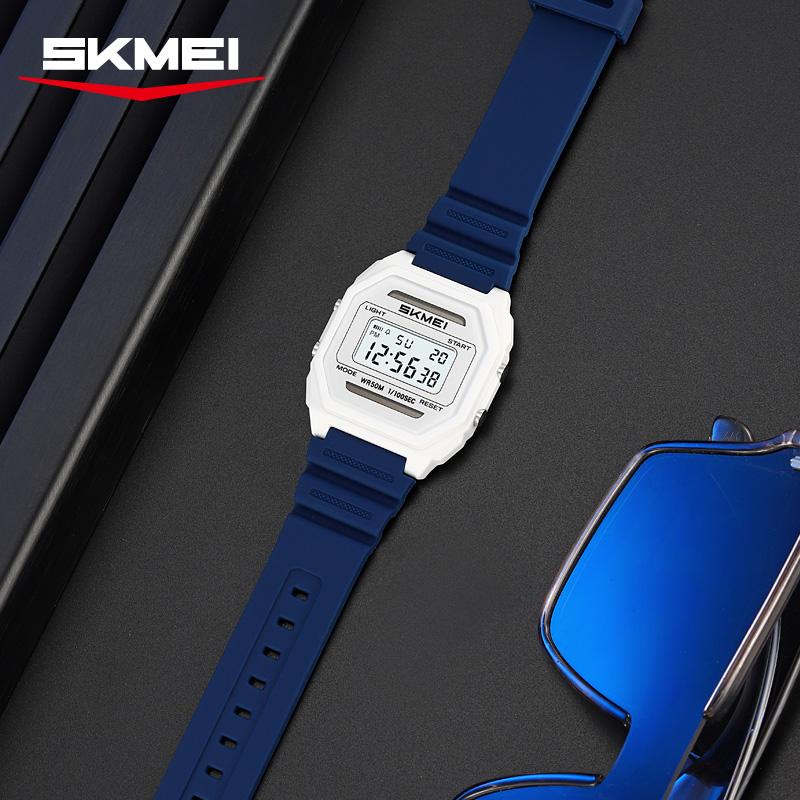 SKMEI 2640 Solar Power Student Digital Watch Retro Square Design Multi-function Waterproof Sporty Boy&Girl Watch Gift