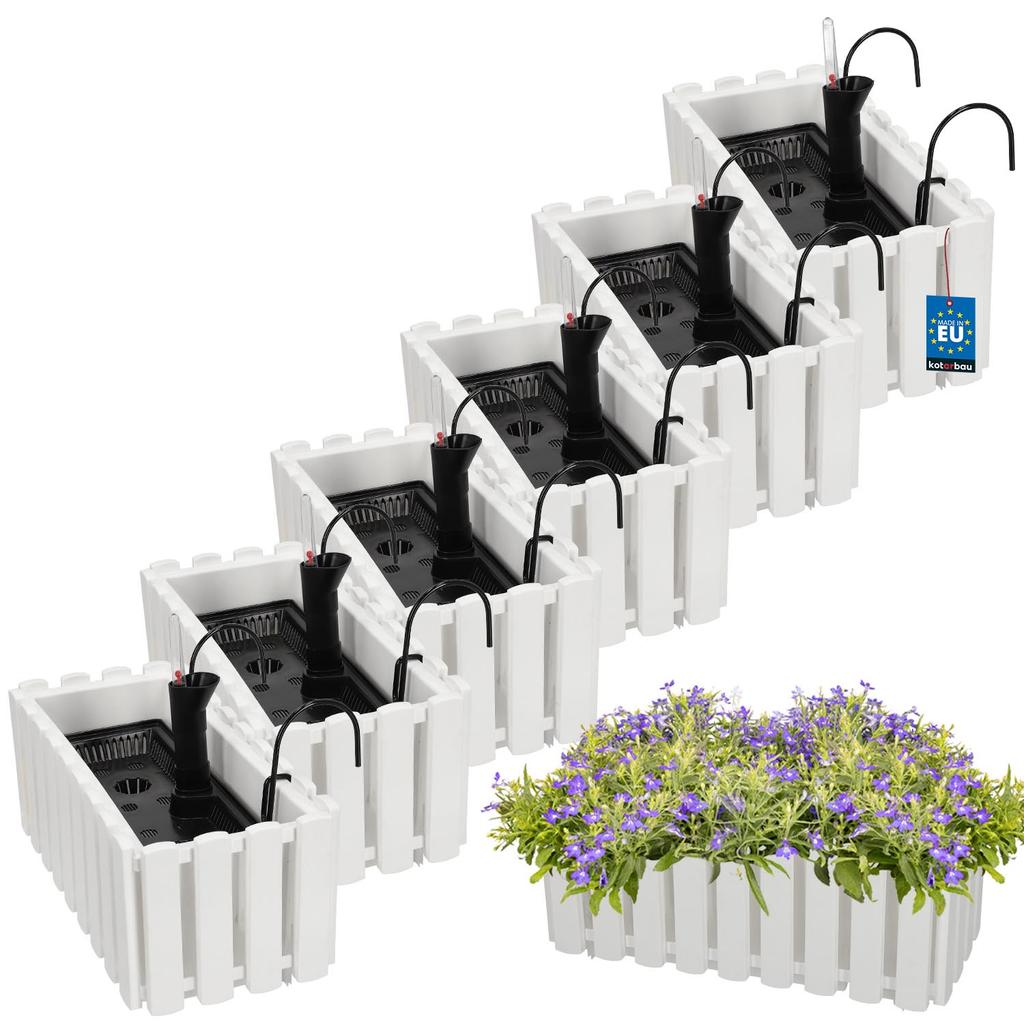 Flowerpot Balcony Box for Balustrade Terrace Flowers White 40cm 6 PCS