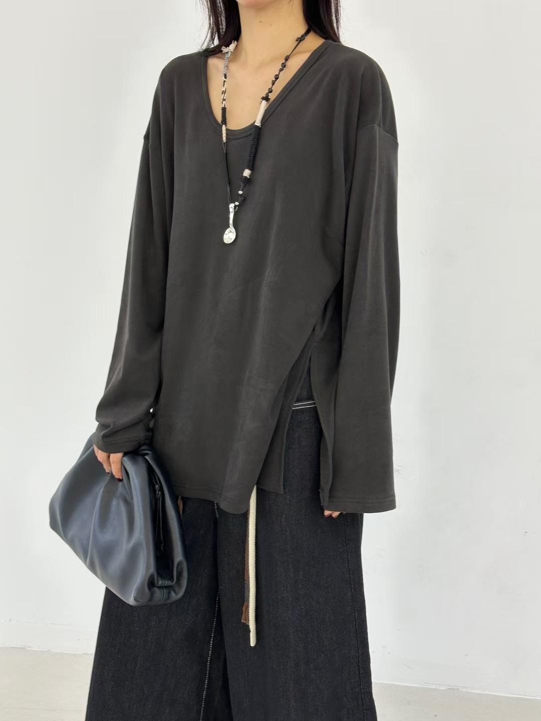 

Winter Korean Style Plus Size U-neck Fleece T-shirt One Size серый