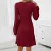 2024 Autumn/Winter European and American Commuting Style Wine Red High Waist Slimming Mid-length Dress for Women