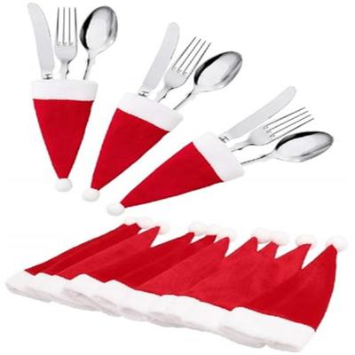 10pc Christmas Decorative Tableware Fork Set Christmas Hat Storage Tool
