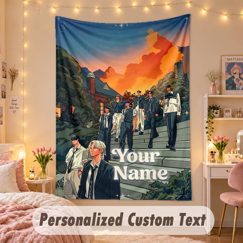 Custom Personalized Tapestry,ATEEZ Print Custom Name Text Wall Art Hanging for Bedroom