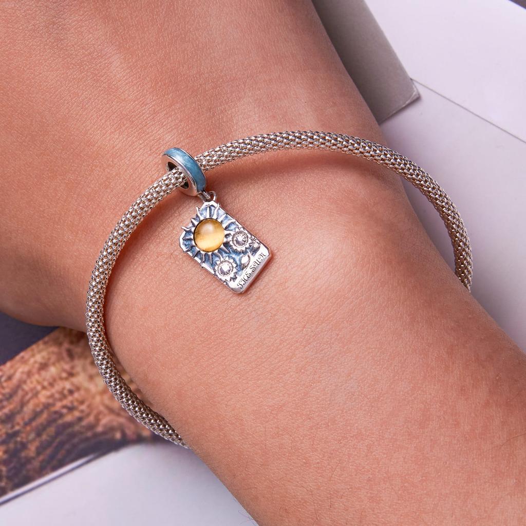 Sun Tarot Card Charm 925 Silver Bracelet Pendant