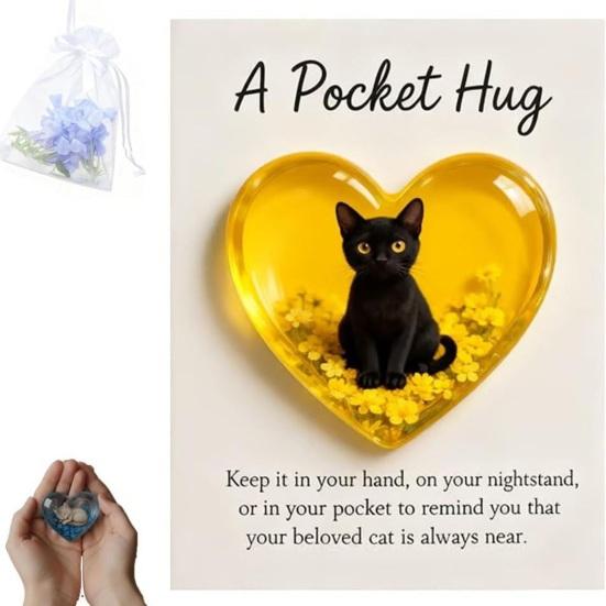 Cat Memorial Pocket Hug with Inspirational Card Emotional Support Heart-Shaped Sleeping Cat Charm Keepsake Figurine Decoration Cat Owners Lovers Gift