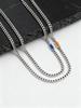 Men's Blue Natural Stone Chain Necklace,5mm Trendy Stainless Steel Cuban Link Choker,Hip-hop Punk Jewelry Gift