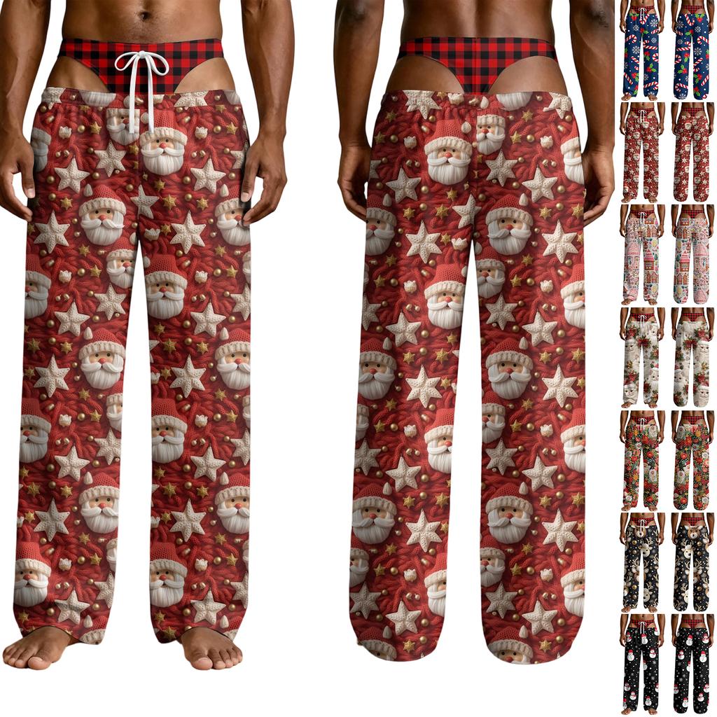 Men's Funny Sleep Pants with Fake Underwear Print Halloween Novelty Pajama Pants