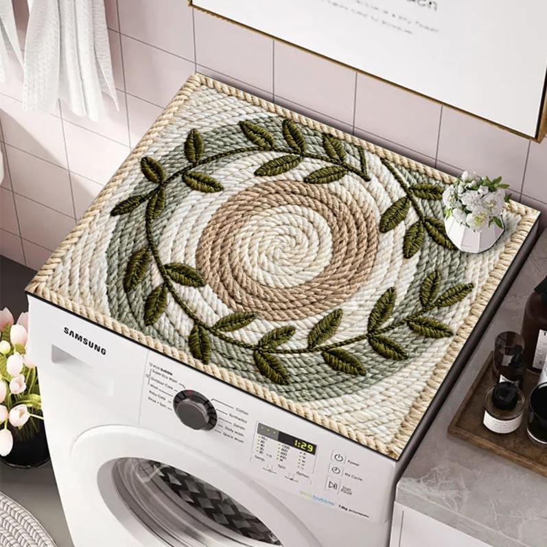 Various Sizes Vintage Checkered Printed Washing Machine Dust Cover Pad, Quick-Dry Absorbent Protective Top Mat for Washer and Dryer
