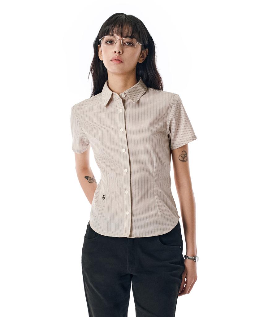Sekeonmonollogeu W. Stripe Slim Half Shirt [Beige]_Sewsh001Beige
